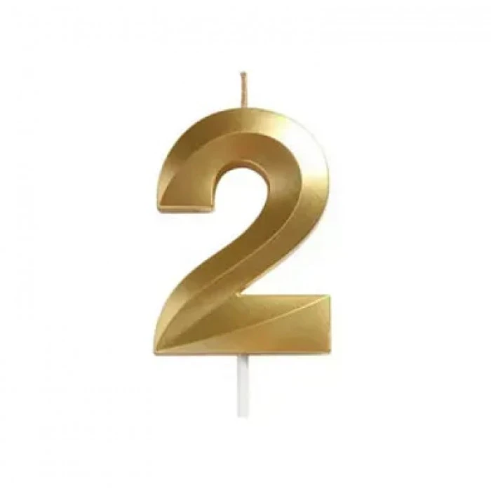 Свеча цифра "2" для торта, 4.5 см (золото) - 