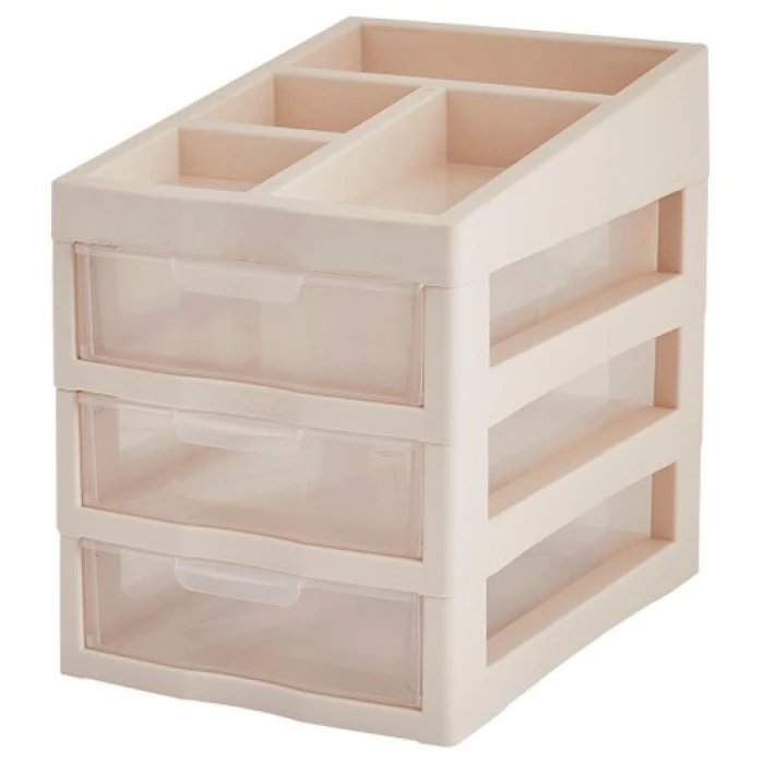 Комод міні пластиковий Алеана 3 яруси з комірками, 27х19х25 см (біла троянда) - 