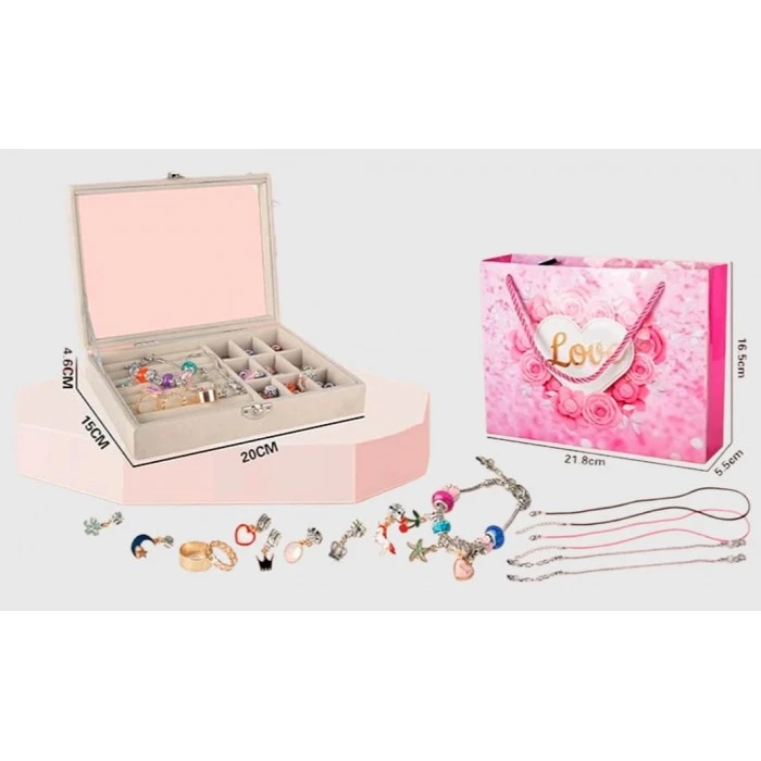 Набір прикрас для дівчинки 762-40 (сережки, каблучки, основи для підвісок і браслетів, шкатулка) - 