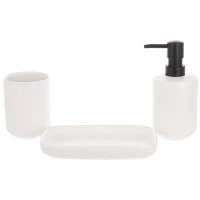 Набір для ванної кімнати кераміка, білий з чорним дозатором, 3 предмети