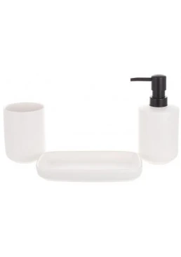 Набір для ванної кімнати кераміка, білий з чорним дозатором, 3 предмети