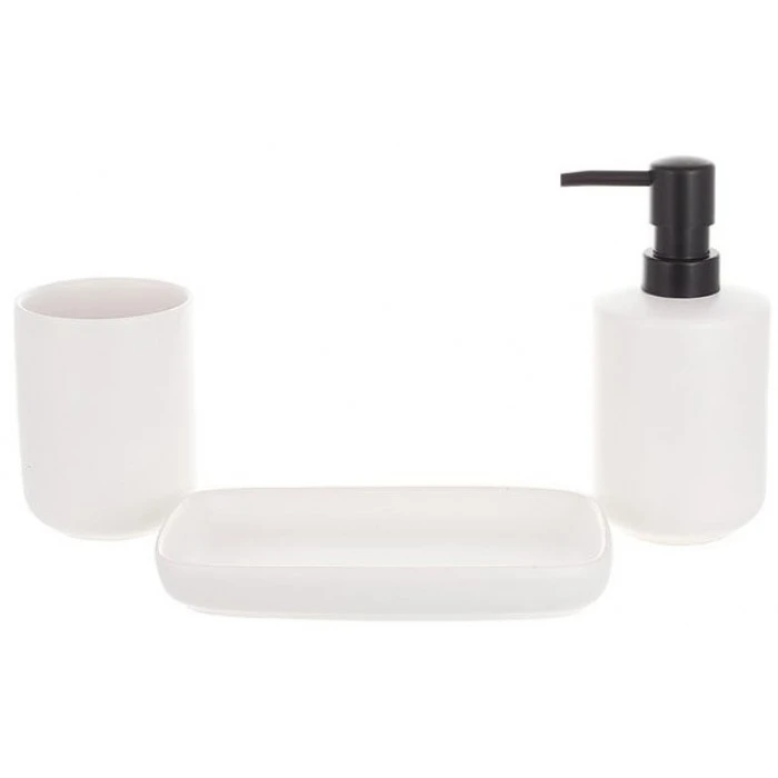 Набор для ванной комнаты керамика, белый с черным дозатором, 3 предмета - 