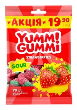 Желейні цукерки Roshen Yummi Gummi Sour Strawberries, 70 г