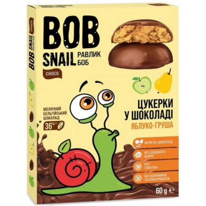 Цукерки в молочному шоколаді Bob Snail Яблуко Груша, 60 г - 
