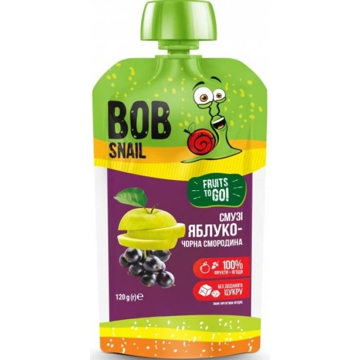 Пюре фруктове Bob Snail Яблуко-Чорна Смородина пастеризоване, 120 г - 
