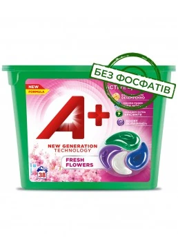 Капсули для прання А+ Fresh Flowers 4в1 для всіх типів тканин, 38 шт