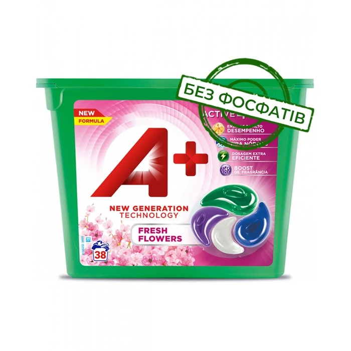 Капсулы для стирки А+ Fresh Flowers 4в1 для всех типов тканей, 38 шт - 