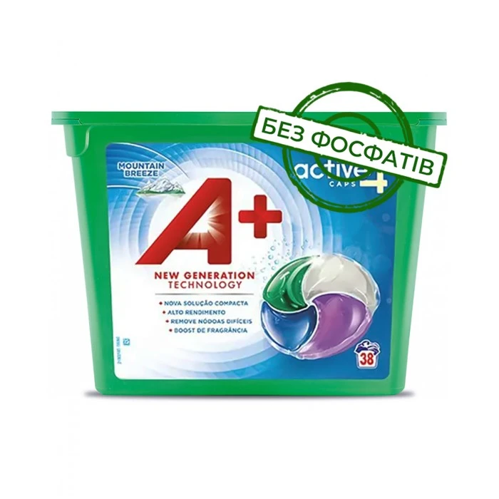 Капсулы для стирки А+ Mountain Breeze 4в1 для всех типов белья, 38 шт - 