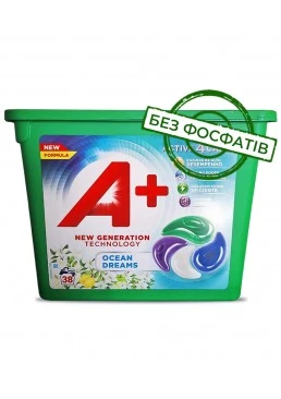 Капсули для прання А+ Ocean Dreams 4в1 для всіх типів тканин, 38 шт