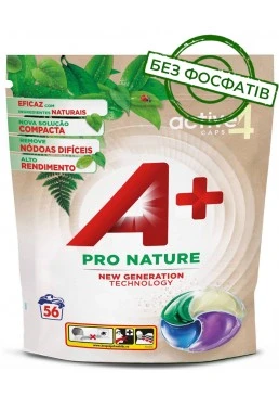 Капсулы для стирки А+ Pro Nature 4в1 для всех типов тканей, 56 шт