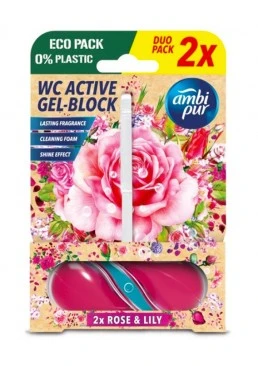 Гелевый подвесной блок для туалета Ambi Pur WC Active Gel-Block с Роза и лилия, 2х45 г