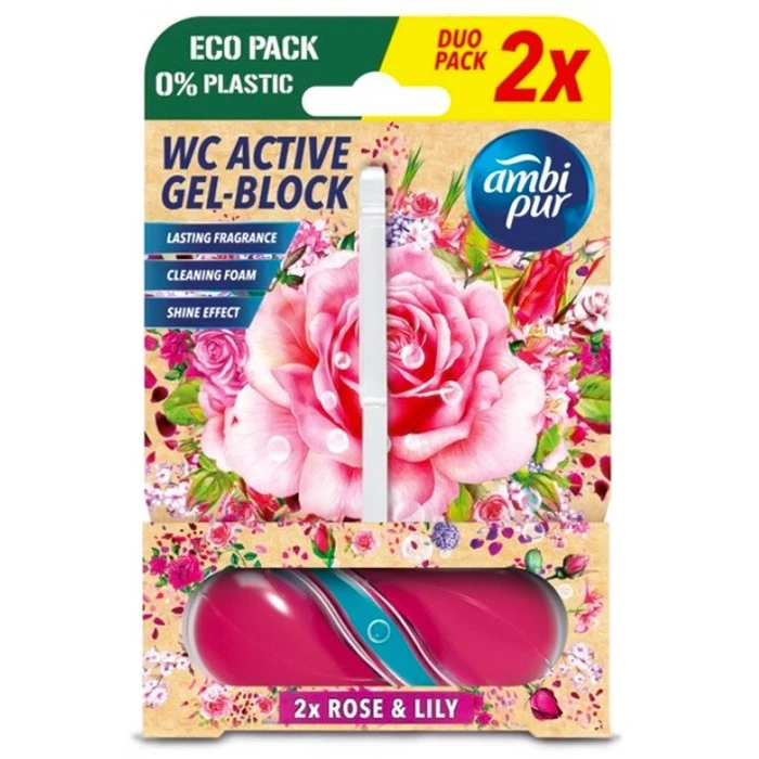 Гелевий підвісний блок для туалету Ambi Pur WC Active Gel-Block Троянда і лілія, 2х45 г - 