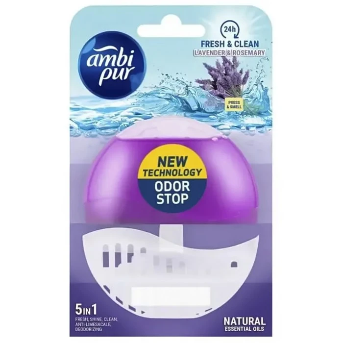 Підвісний блок для туалету Ambi Pur Odor Stop 5в1 Лаванда і розмарин, 55 г - 