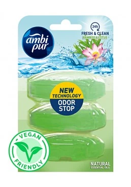 Запаска для подвесного блока для туалета Ambi Pur Odor Stop 5в1 Бамбук и лотос, 3 х 55 г