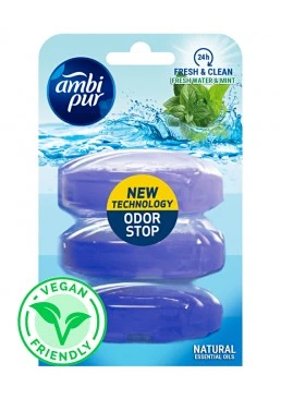 Запаска для підвісного блоку для туалету Ambi Pur Odor Stop 5в1 Свіжа вода і м’ята, 3 х 55 г