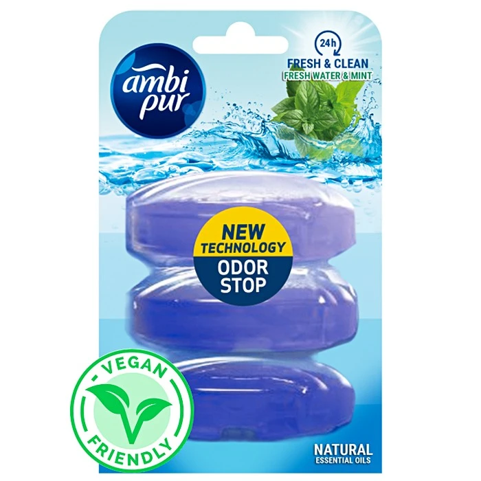 Запаска для подвесного блока для туалета Ambi Pur Odor Stop 5в1 Свежая вода и мята, 3 х 55 г - 