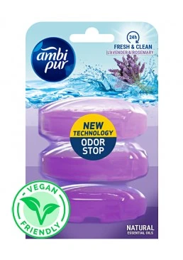 Запаска для подвесного блока для туалета Ambi Pur Odor Stop 5в1 Лаванда и розмарин, 3 шт х 55 г