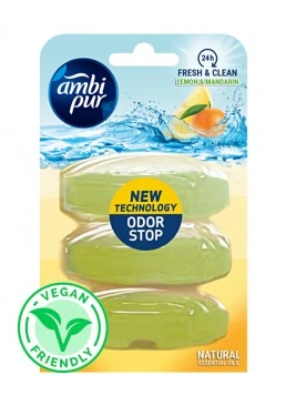 Запаска для подвесного блока для туалета Ambi Pur Odor Stop 5в1 Лимон и мандарин, 3 х 55 г