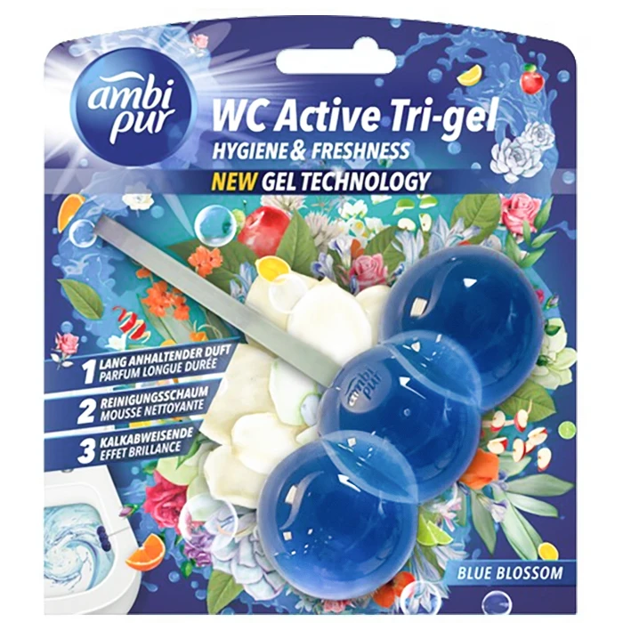 Гелевий підвісний блок для туалету Ambi Pur WC Active Tri-gel Блакитні квіти, 45 г - 