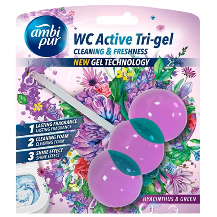 Гелевый подвесной блок для туалета Ambi Pur WC Active Tri-gel Гиацинт и зелень, 45 г - 
