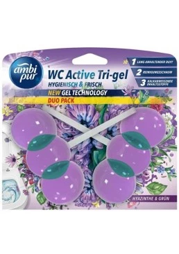 Гелевий підвісний блок для туалету Ambi Pur WC Active Tri-gel Гіацинт і зелень, 2х45 г