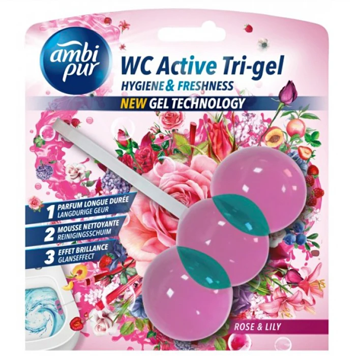 Гелевый подвесной блок для туалета Ambi Pur WC Active Tri-gel Роза и лилия, 45 г - 