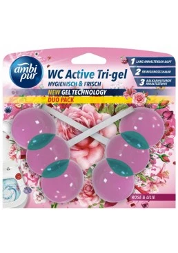 Гелевий підвісний блок для туалету Ambi Pur WC Active Tri-gel Троянда і лілія, 2х45 г