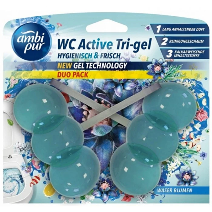 Гелевий підвісний блок для туалету Ambi Pur WC Active Tri-gel Водяні квіти, 2х45 г - 