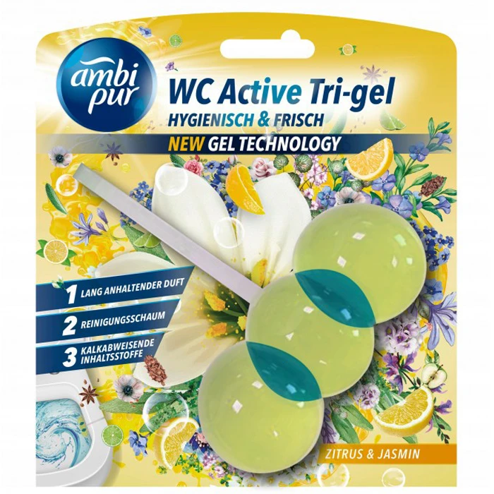 Гелевый подвесной блок для туалета Ambi Pur WC Active Tri-gel Цитрус и жасмин, 45 г - 