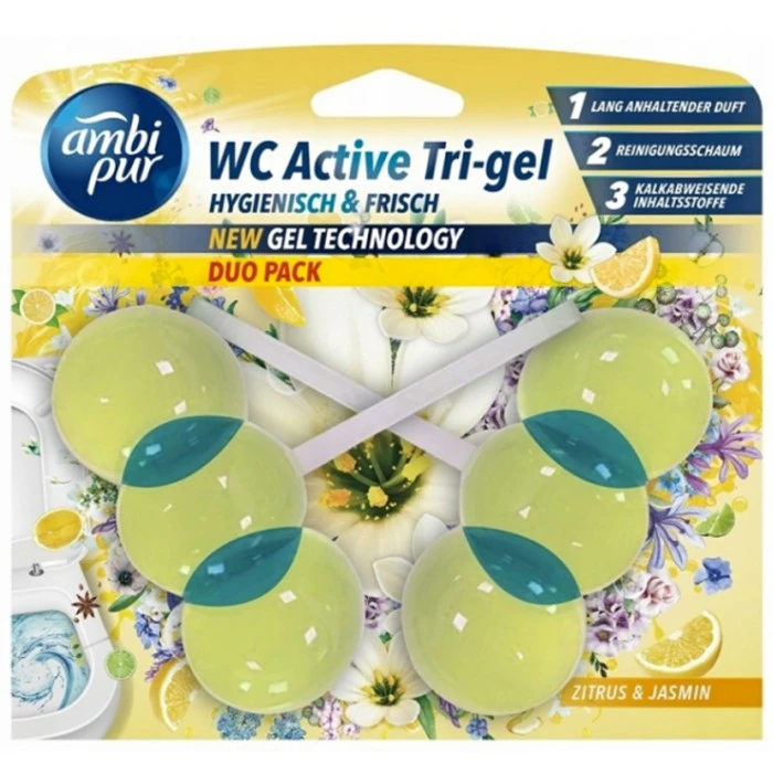 Гелевый подвесной блок для туалета Ambi Pur WC Active Tri-gel Цитрус и жасмин, 2х45 г - 