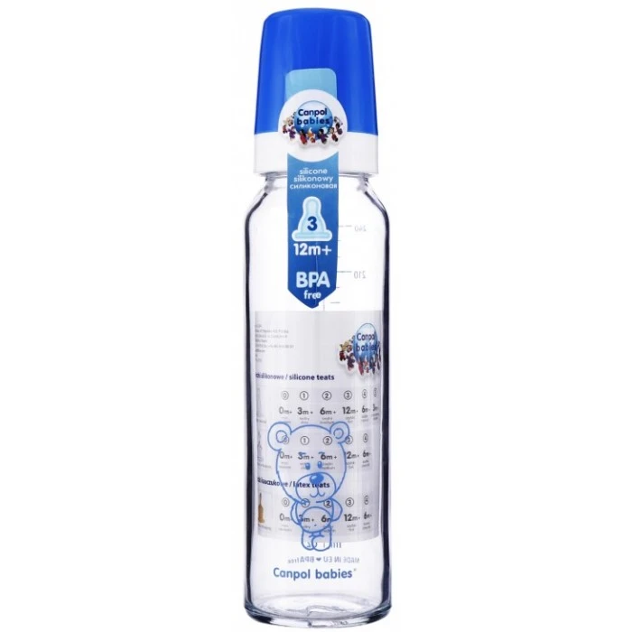 Пляшечка для годування скляна Canpol Babies із силіконовою соскою №42/101, 240 мл - 