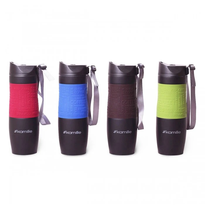 Термокружка Kamille с TPR-вставкой и ремешком 2067, 480 мл - 