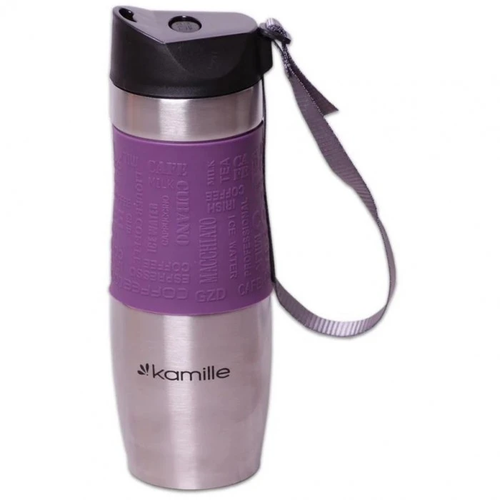 Термокружка Kamille мягкой вставкой и ремешком, 480 мл (КМ-2051) - 