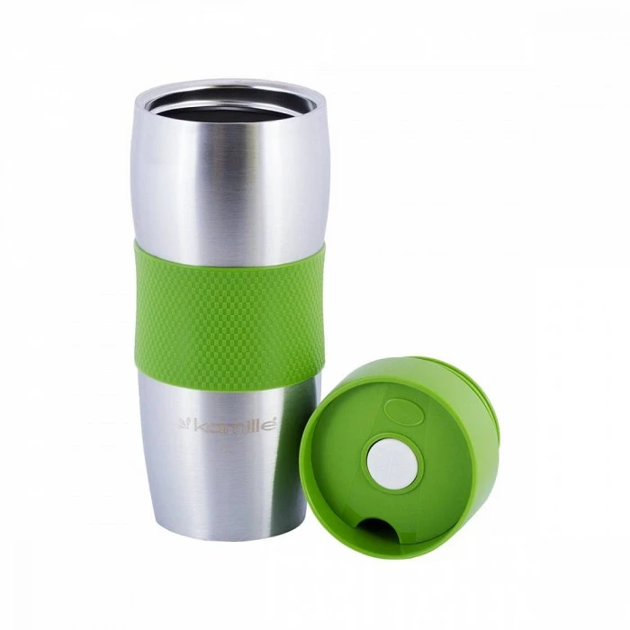 Термокружка Kamille из нержавеющей стали с TPR-вставкой, 380мл - 