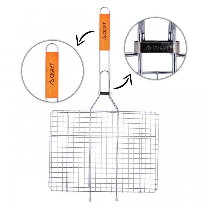 Решетка для гриля Скаут  с деревянной ручкой, 35х26х2 см - 