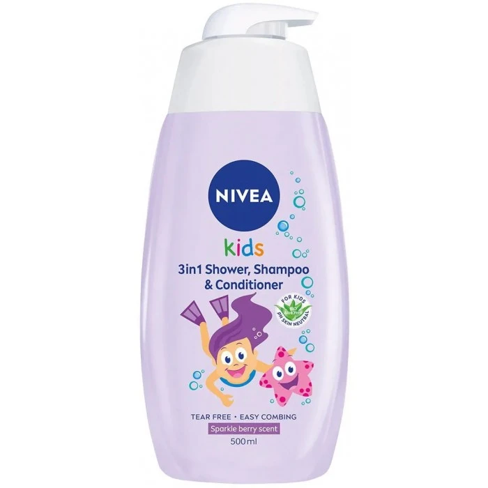 Детское средство для купания 3в1 Nivea Kids Ягодное сияние 3+, 500 мл - 