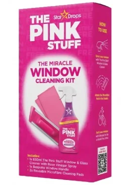 Набор для мытья окон The Pink Stuff Window Cleaning Kit (2 салфетки + щетка + жидкость), 1 шт