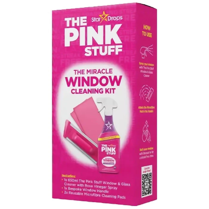 Набір для миття вікон The Pink Stuff Window Cleaning Kit (2 серветки + щітка + рідина), 1 шт - 