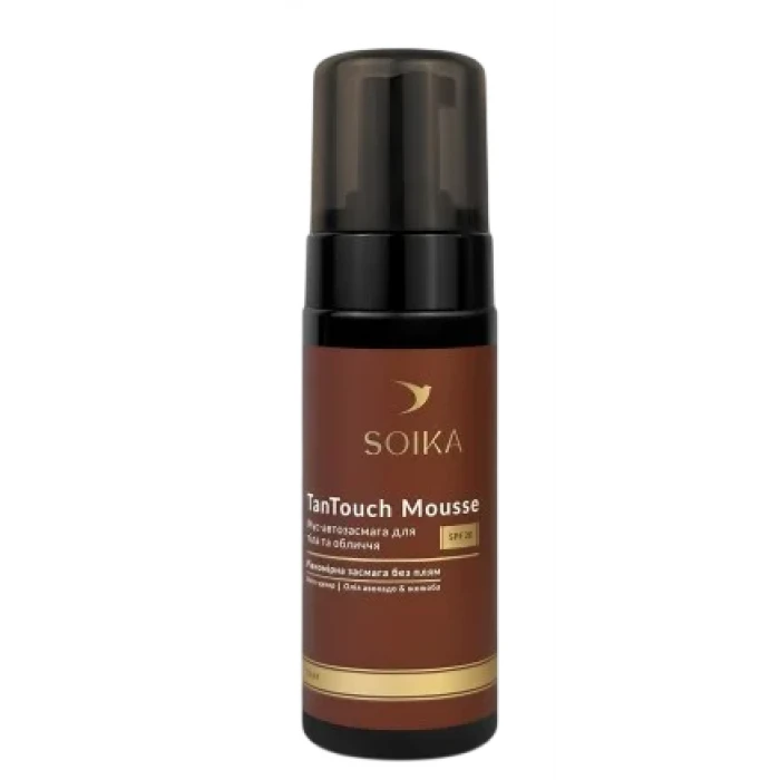 Мус-автозасмага для обличчя та тіла Soika TanTouch Mousse Dark з кето-цукром. олійкою авокадо і жожоба захист SPF 20, 150 мл - 