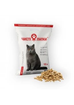 Наповнювач для котячих туалетів деревний Чисті лапки Стандарт, 12 л (3 кг)