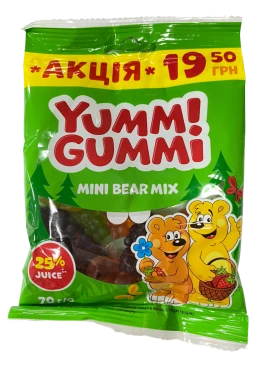 Цукерки желейні Roshen Yummi Gummi Mini Bear Mix, 70 г