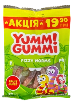 Цукерки желейні Roshen Yummi Gummi Fizzy Worms, 70 г