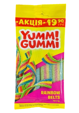 Цукерки желейні Roshen Yummi Gummi Rainbow Belts, 70 г 