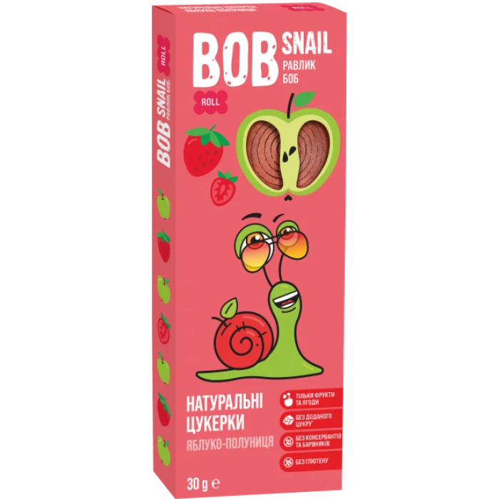 Натуральні цукерки Bob Snail Яблуко-Полуниця, 30 г - 