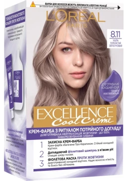 Краска для волос L'Oreal Paris Excellence оттенок 8.11- Ультрапепельный светло-русый, 1шт