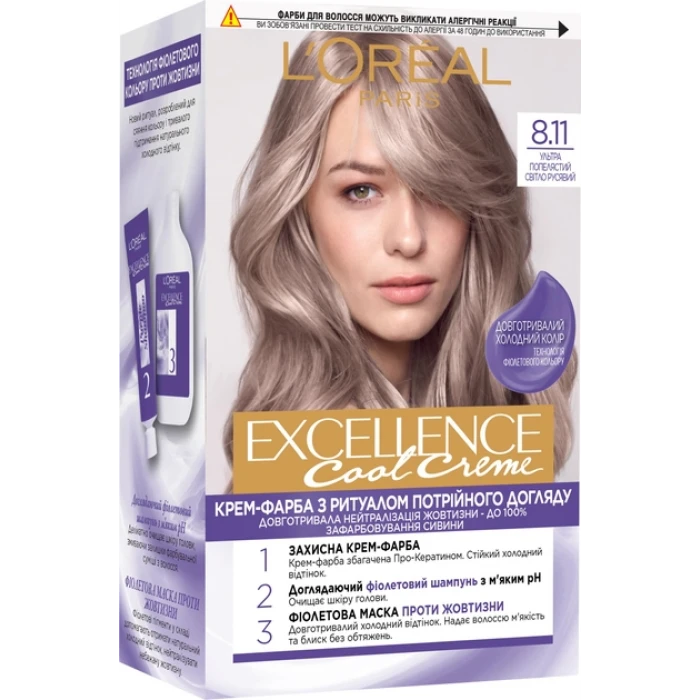 Краска для волос L'Oreal Paris Excellence оттенок 8.11- Ультрапепельный светло-русый, 1шт - 