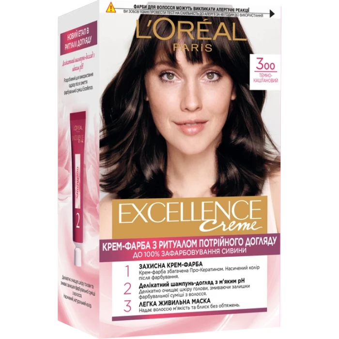 Фарба для волосся L'Oreal Paris Excellence відтінок 300 Темно-каштановий, 1 шт - 