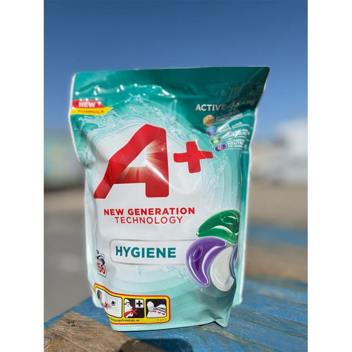 Капсули для прання А+ Hygiene 4в1 для всіх типів тканин, 56 шт  - 