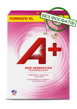 Пральний порошок A+ Fresh Flowers зі свіжим квітковим ароматом, 3.3 кг (55 прань)