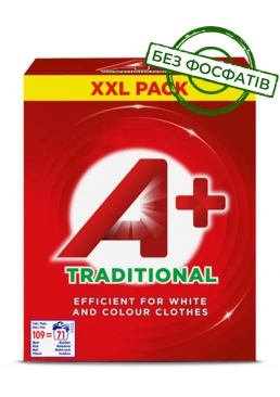 Пральний порошок A+ Traditional для білої та кольорової білизни, 4.615 кг (109 прань)